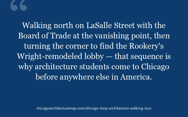 Chicago Loop architecture walking tour LaSalle Street Board of Trade pullquote